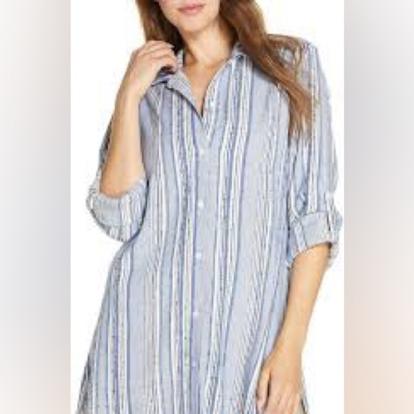 Tommy Bahama Dresses & Skirts - Tommy Bahama Stripped Button‎ Up Cover Up Dress in Blue Sz M